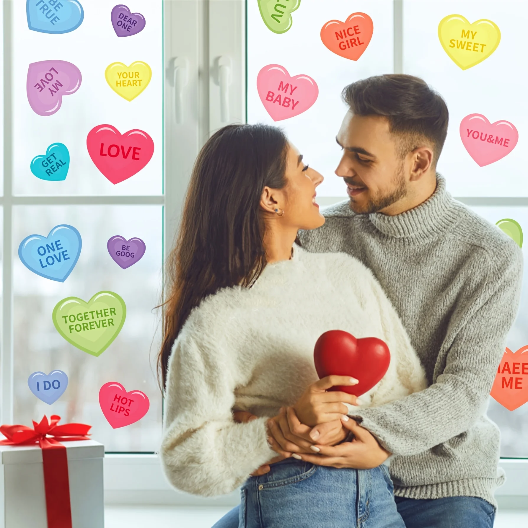 مجموعة من 8 ملصقات نافذة على شكل قلب لعيد الحب، مناسبة لتزيين المنزل والمكتب والمدرسة
