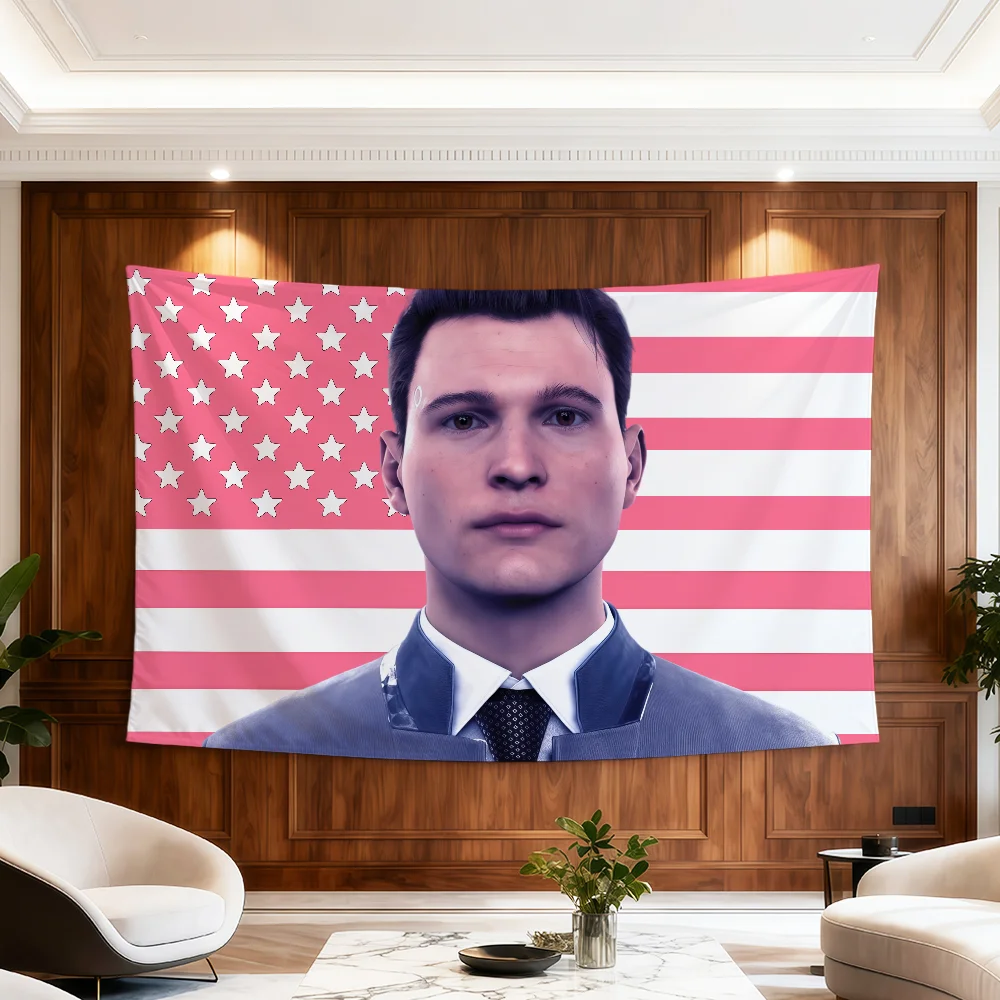 Game D-Detroit Become Human C-Connor Flagge für Zimmer, Wohnheim, Party, Hogar, Nachttisch, Wohnzimmer, Wandbehang, Gartendekoration, Banner, Geschenk – Detail 7