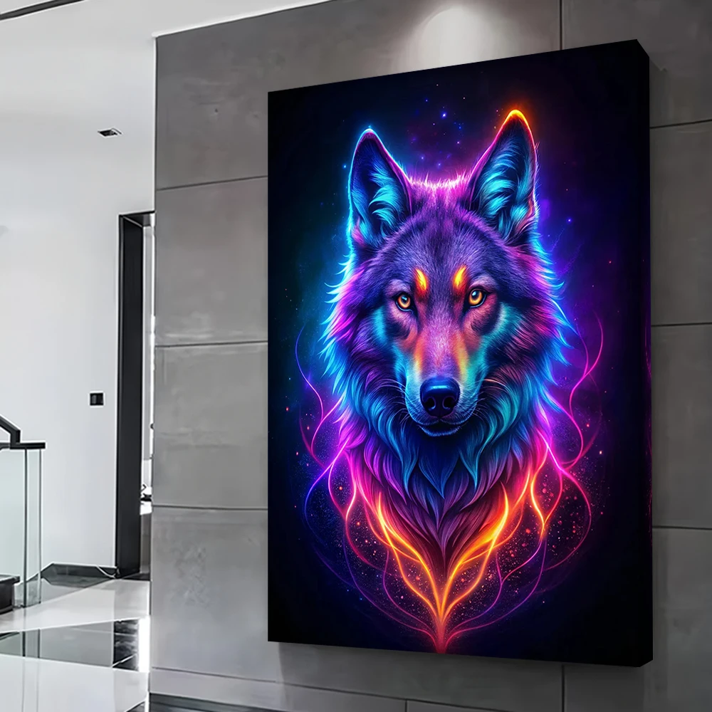 Neon Wolf Porträt Druck Poster Bilder Wand Kunst Leinwand Malerei für Dekoration Home Decor Artikel Dekorative Bild Zimmer
