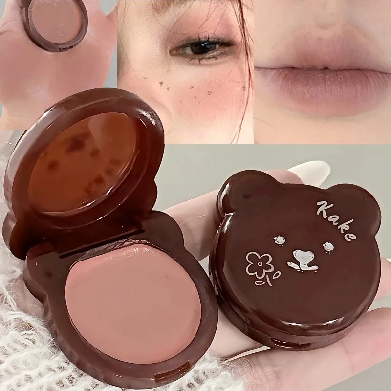 Cute Bear Multi-use Cheek Lip Stick Creamy Soft Mousse Matte Nude Coffee Brown Contour Blush Balm Velvety Smooth Natural Rouge