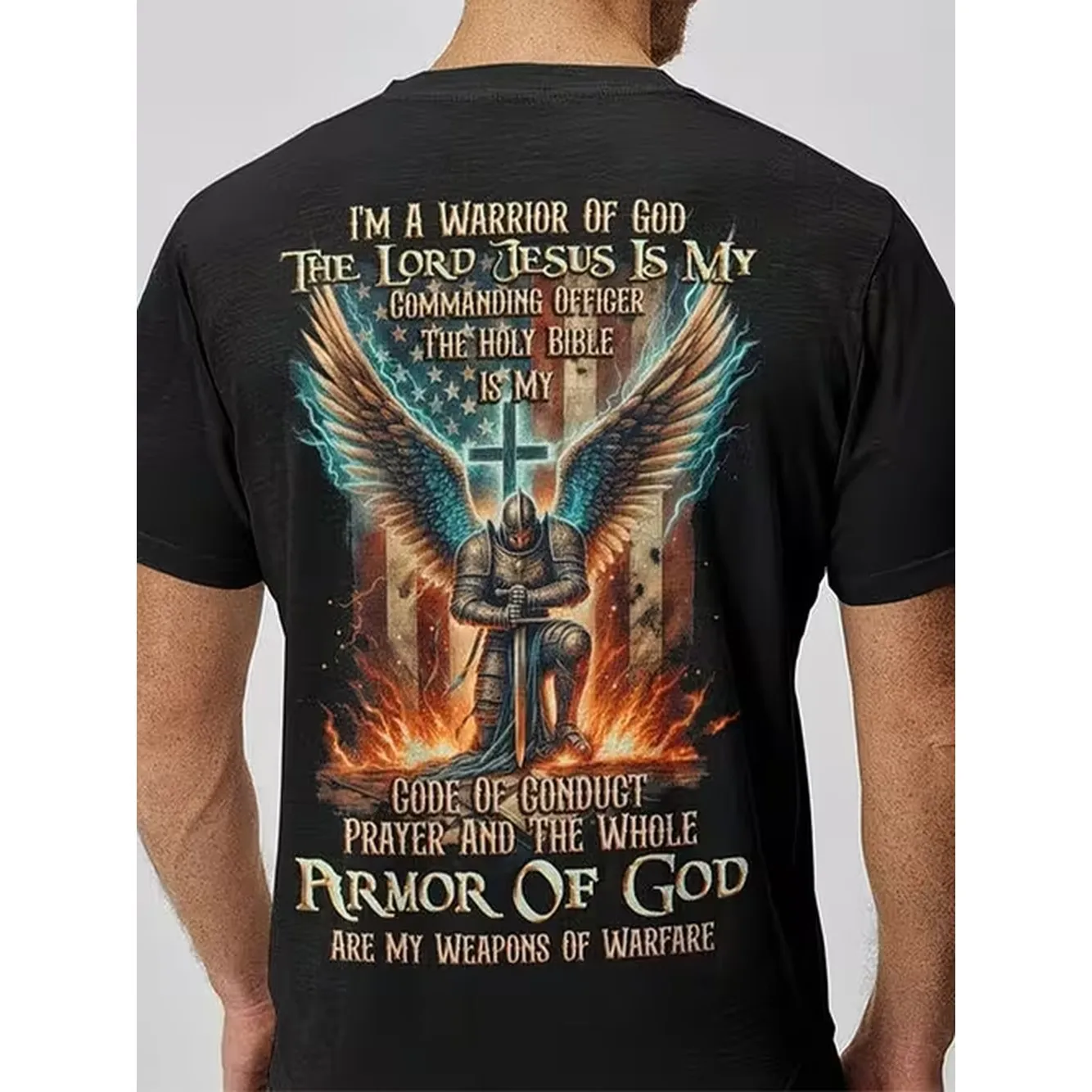 Mens Christian Religious Graphic T Shirt A Warrior Of God Biblical Tee With Design Heavyweight 100 Crewneck For Church Casual Streetwear Spiritual Apparel Men Faithbased Clothing