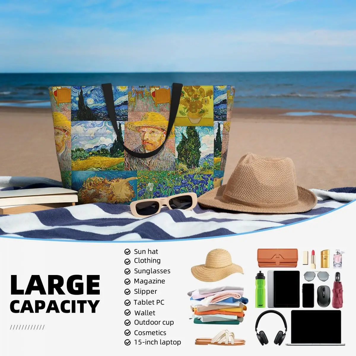 Vincent Van Gogh pinturas arte Collage playa bolso de mano deporte gimnasio Yoga Duffle bolso grande mujer bolsa de viaje bolsa de Fitness