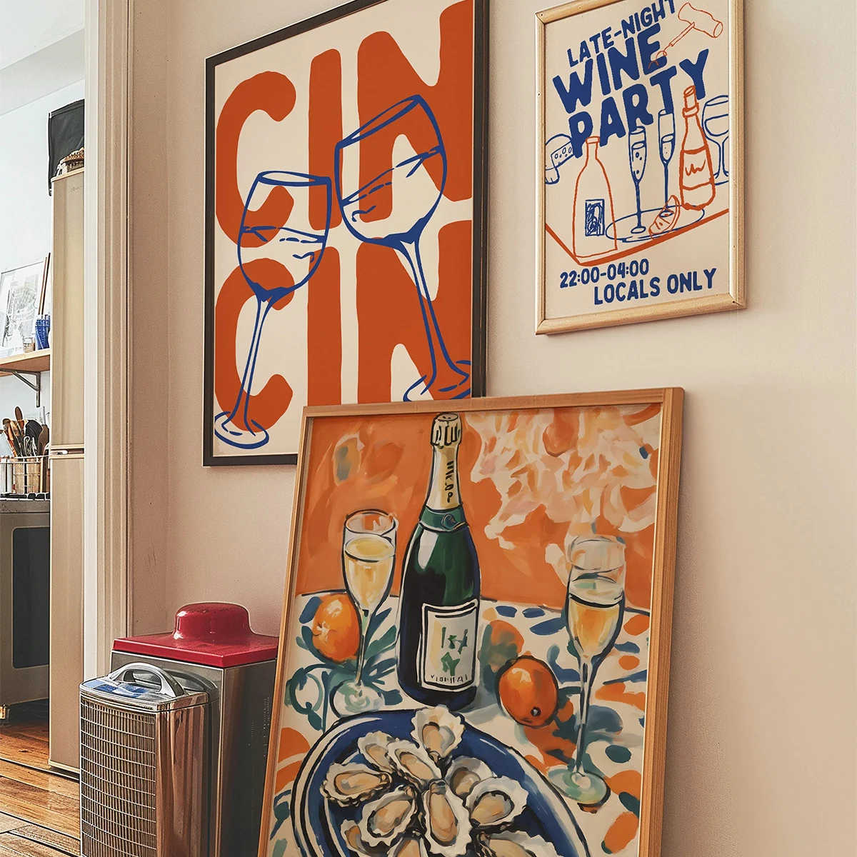 1pc Vintage Wine Food CIN CIN Cheers Canvas Print Poster Modern Maximalist Art Print Bar Kitchen Home Decor Art Poster Gif
