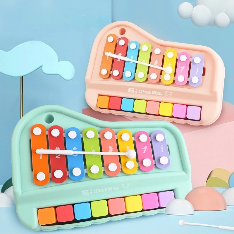 Piano de xilófono de 8 notas, juguete Musical educativo 2 en 1 para edades tempranas con mazos para bebés y niños pequeños, instrumento de aprendizaje Montessori para niñas