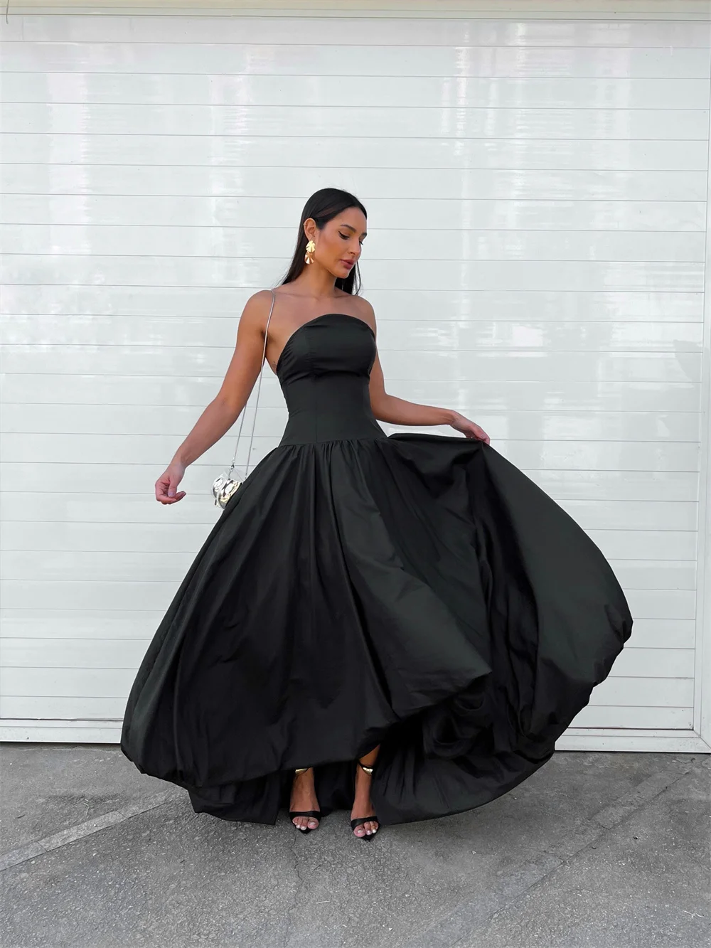 Jessica Sexy Off-shoulder Prom Dresses Black Taffeta Women Evening Dresses A-Shape Elegant Party Dress Special Occasion Dresses