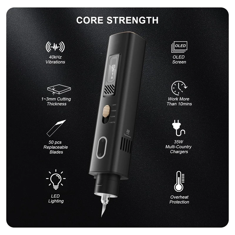 Handheld Ultrasonic Cutter High Precision Ultrasonic Cutter with Display LED Light 1-5 mm Cutting Thickness for Wood Crafts