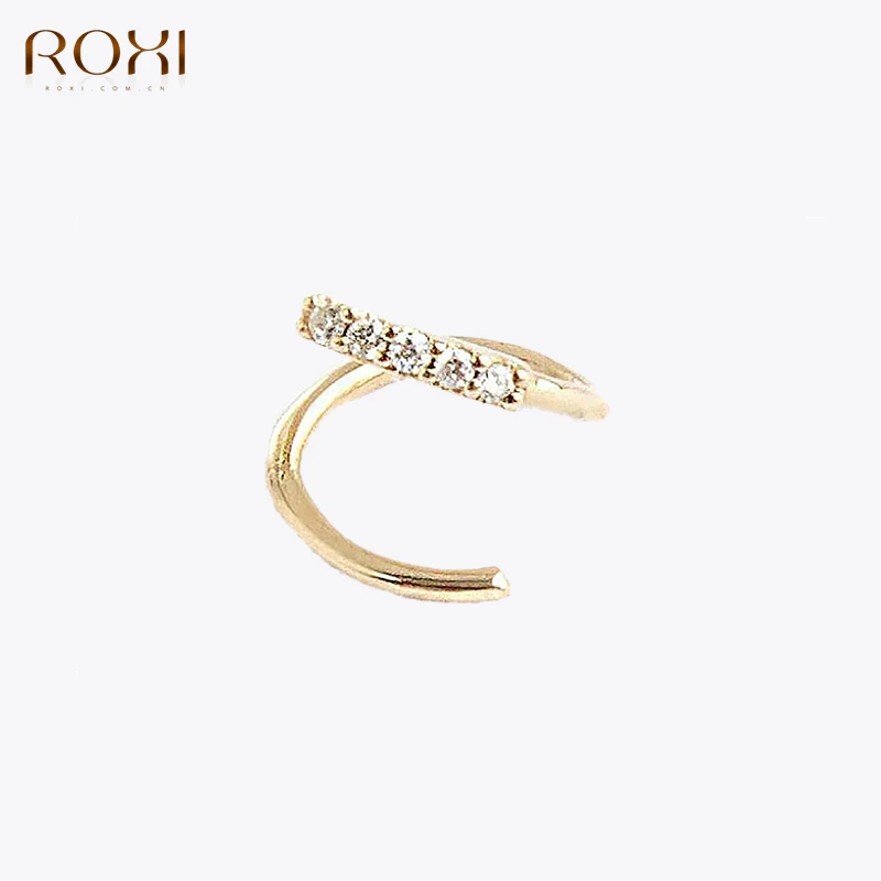 ROXI S925 Sterling Silver Rotary Single Row Zircon Twist Clip Earrings For Women Men 18k Gold Plated Punk Party Jewelry Earcuff