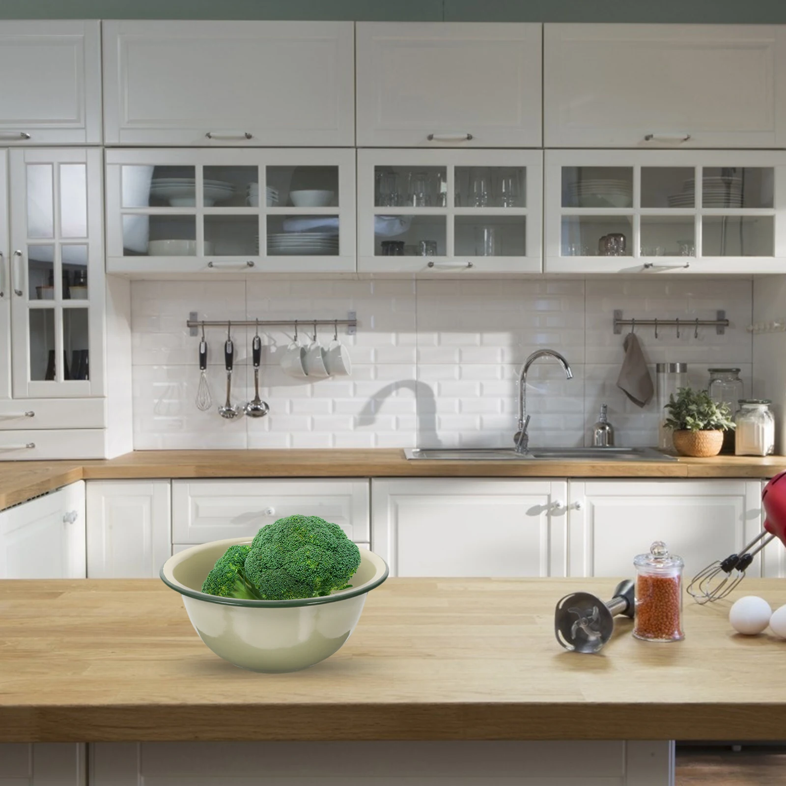 

2Pcs Vintage Enamel Bowl Retro Style Food Storage Basin Eco Friendly Kitchen Utility Bowl for Spices Easy Clean Home Supplies