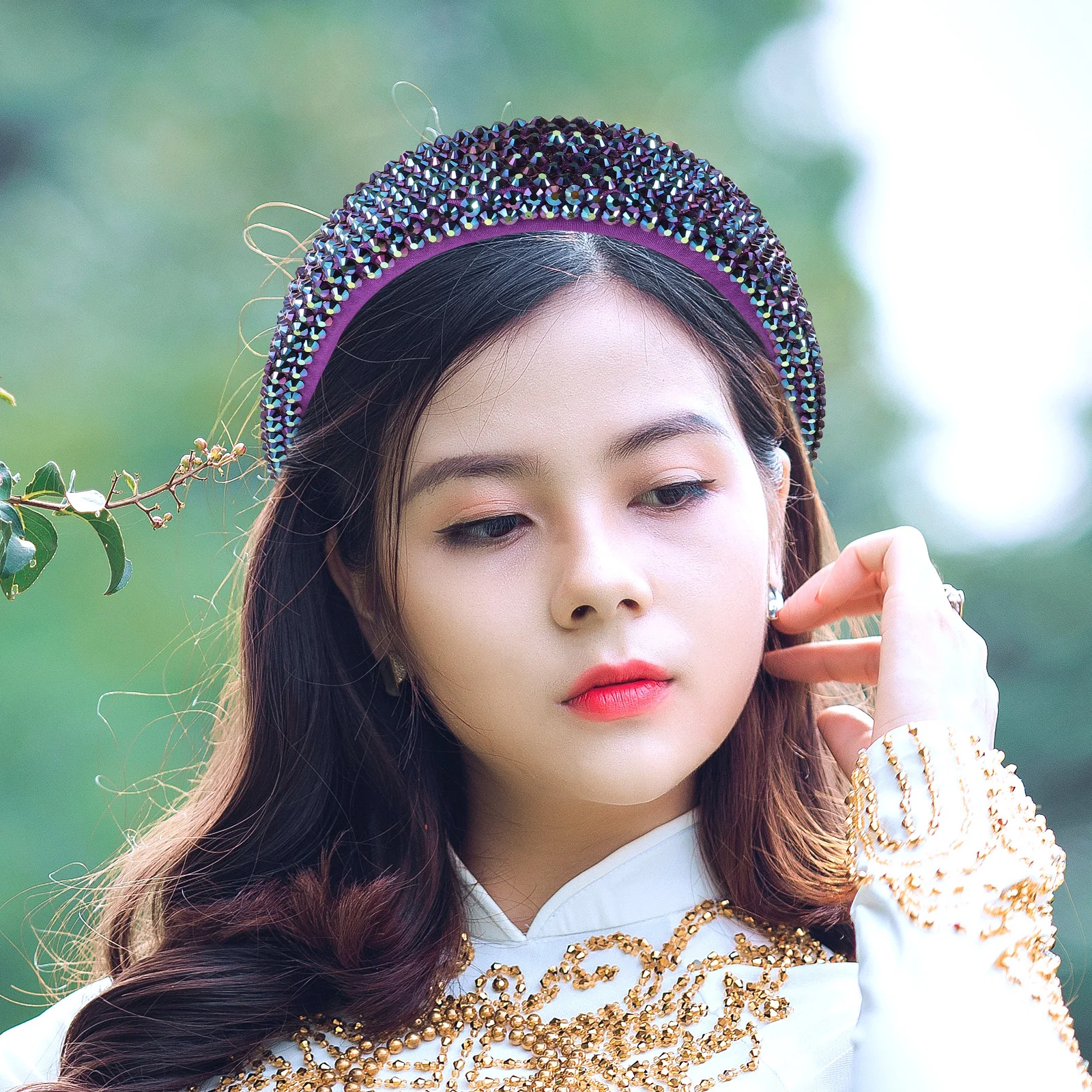 

1Pcs Baroque Rhinestone Bridal Hair Hoop Wide Brim Crystal Headband Wedding Party Hairpiece Women Headdress Shiny Headwear