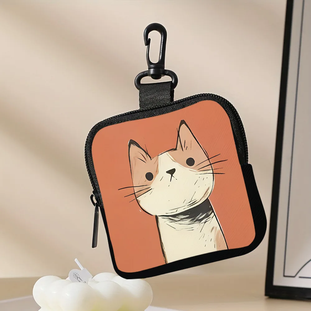 Cute Cat Pattern Printing Coin Purse Large Capacity Coin Wallet Key Earphone Coin Organizer Storage Pouch Zipper Bag Kids Gift