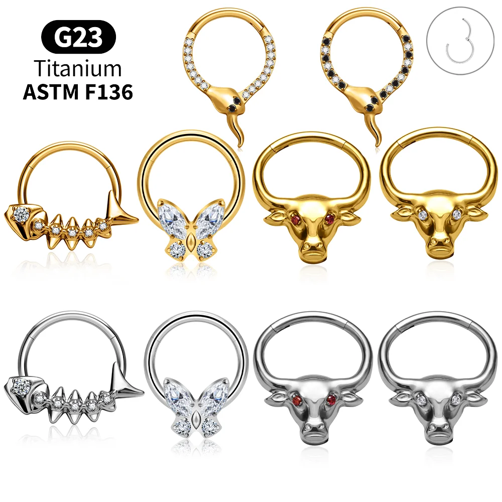 Lot de bijoux de piercing en titane G23 : Anneaux clicker, anneaux de septum, serpent, papillon, hélix, tragus, labret pour lèvre, Medusa vertical, conch