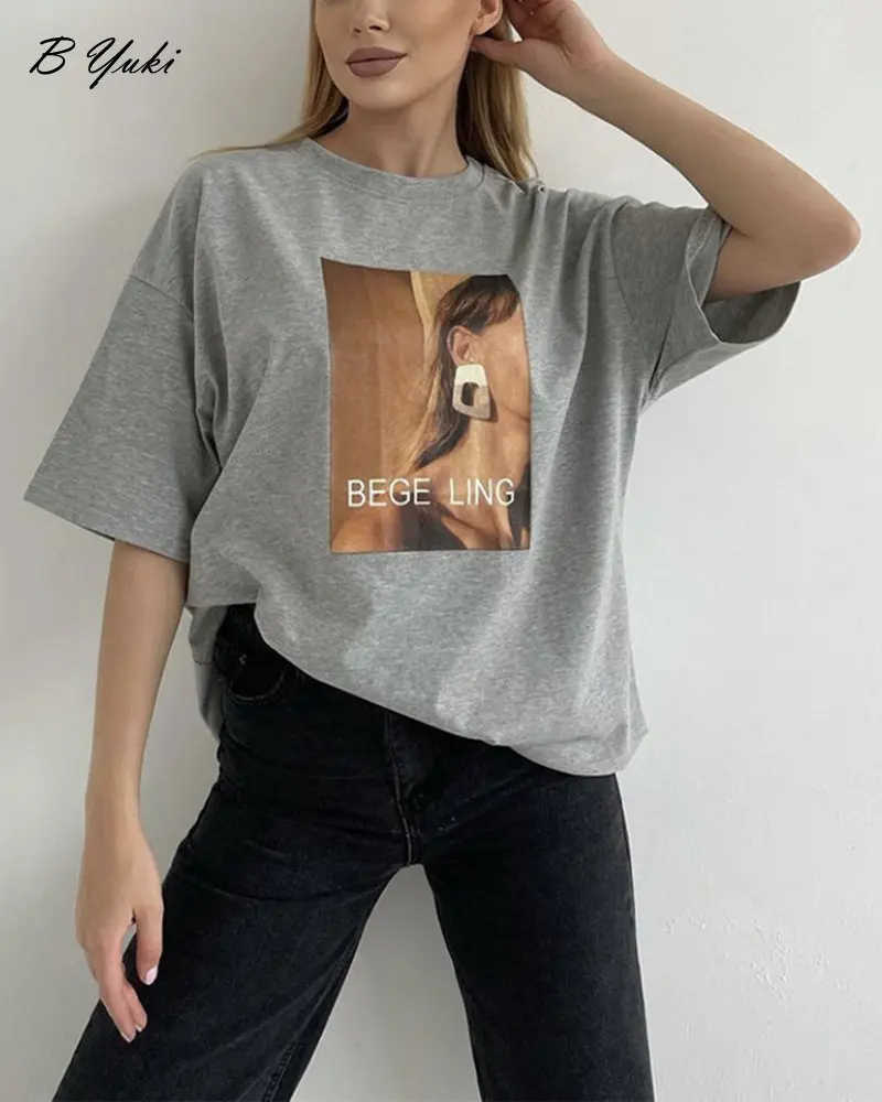 Blessyuki Summer Oversized Vintage Character Graphic T-shirts for Women Casual O-neck Short Sleeve Printed Tee Female Cotton Top