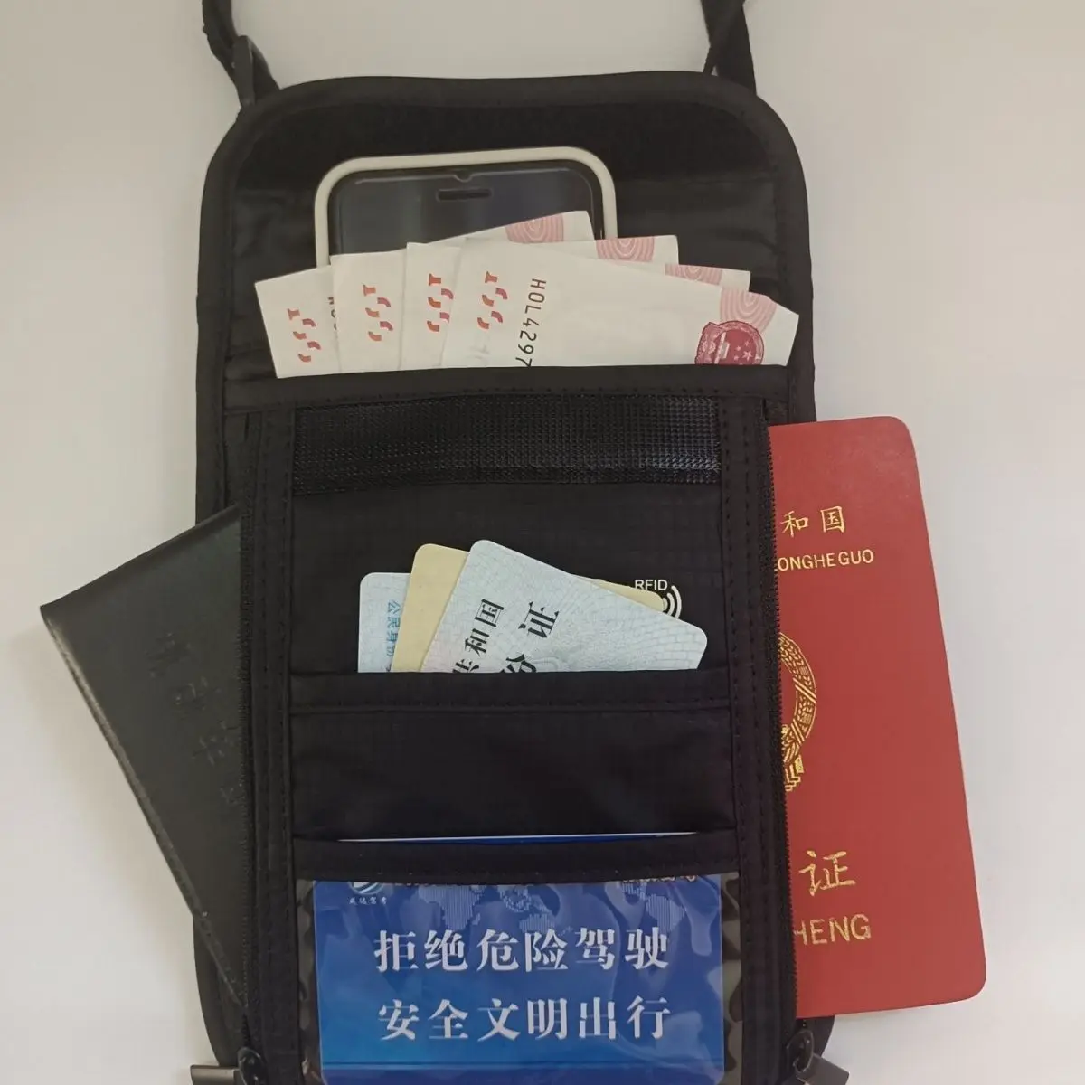 Soporte de pasaporte cruzado, bolsa de almacenamiento de cuello de seguridad, billetera con bloqueo para viajes, bolso de teléfono móvil Halter multifuncional