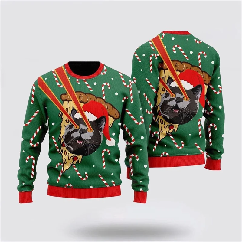 Cool Pizza Laser Cat Ugly Sweater Harajuku Fashion Men Women Pullover Tops Christmas Best Gift Harajuku Trendy Xmas Sweatshirt