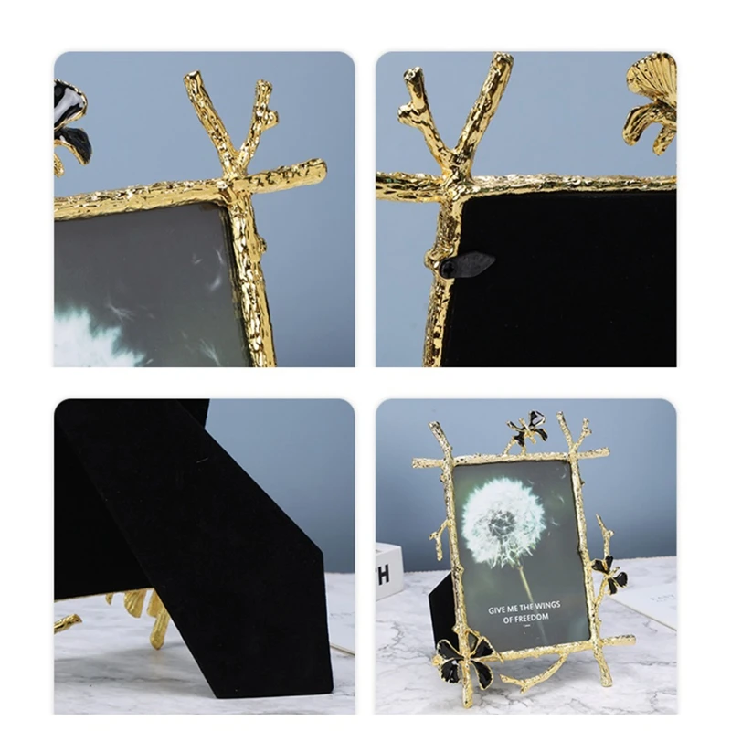 7Inch Vintage Photo Frame Metal Butterfly Photo Frame Family Portrait Nightstand Desktop Square Gold Picture Frame Home Decor