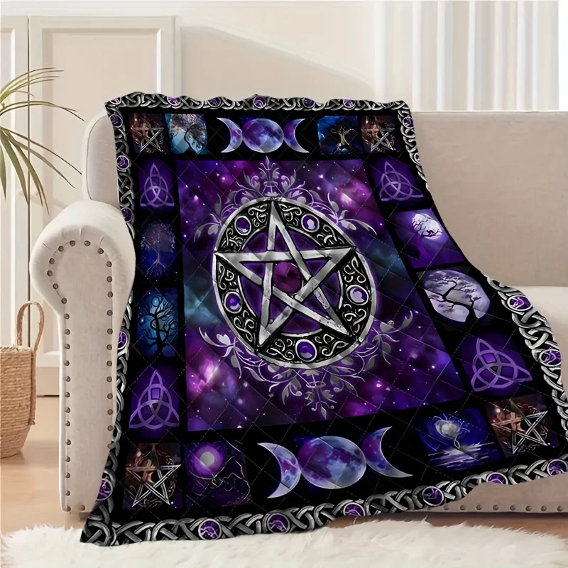 1pc Mystical Tarot Card Pattern Flannel Blanket - Vintage Style, Digital Print, All-Season Comfort, Multi-Purpose Throw for Couc