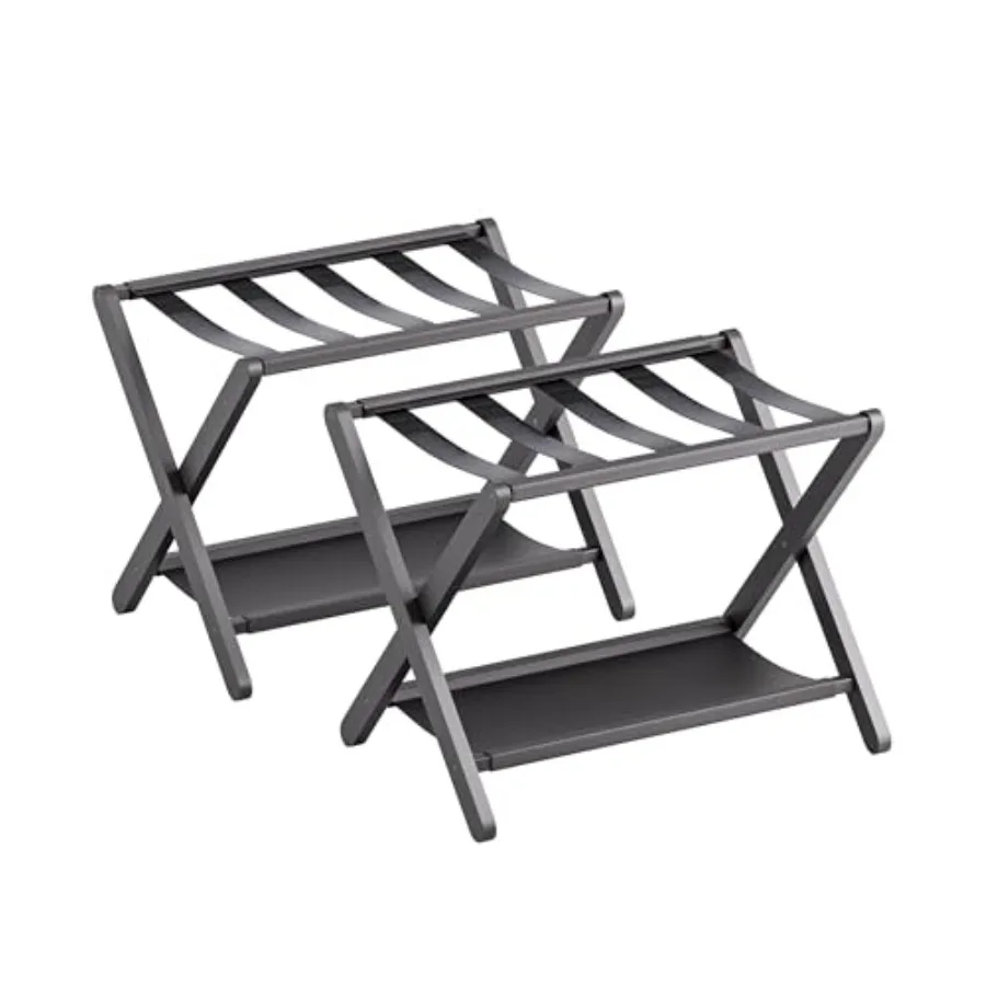 Juego de 2 Soportes Plegables para Maletas con Estante de Almacenamiento, Soporte de Bambú Premium para Maletas, para Habitación de Huéspedes, Dormitorio, Hotel