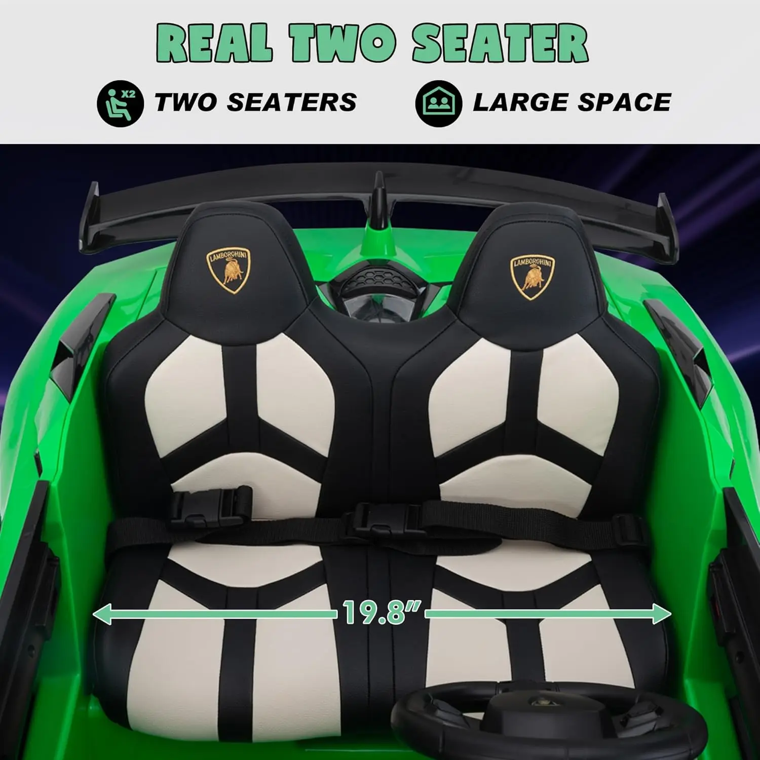 2-miejscowy samochód elektryczny dla dzieci 24 V, szybki, 13 km/h, samochód sportowy do driftu z siedzeniami ze skóry PU i regulowanym pasem bezpieczeństwa, 2
