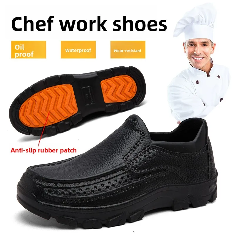 Men's Chef Work Shoes Slip on Oil Resistant Waterproof Non-slip Rubber Sole Wear-resistant Comfort Breathable Kitchen Safety