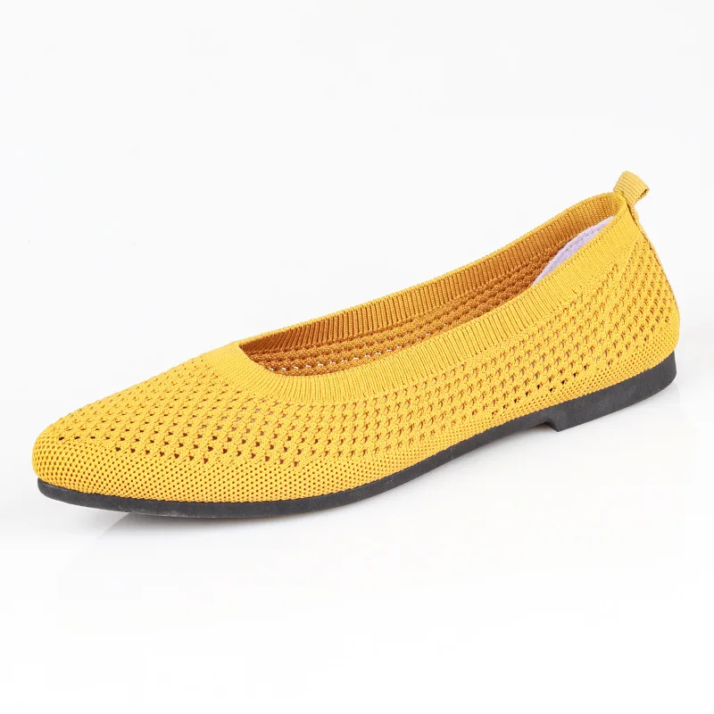 Women's Shoes New Solid Color Pointed Flat Bottom Mesh Soft Sole Single Shoe Casual Breathable Hollow Knitted Driving Shoes