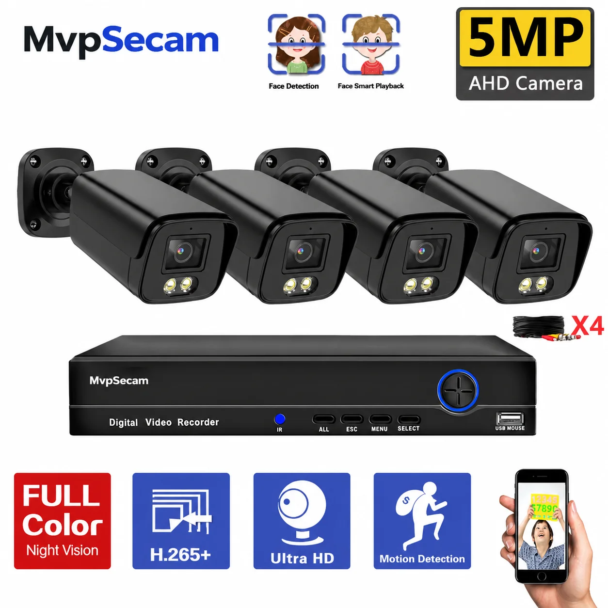 8 Channel DVR Kit 5MP Outdoor CCTV DVR Security Camera System  Color Night Vision AHD Bullet Camera Video Surveillance Set 8CH