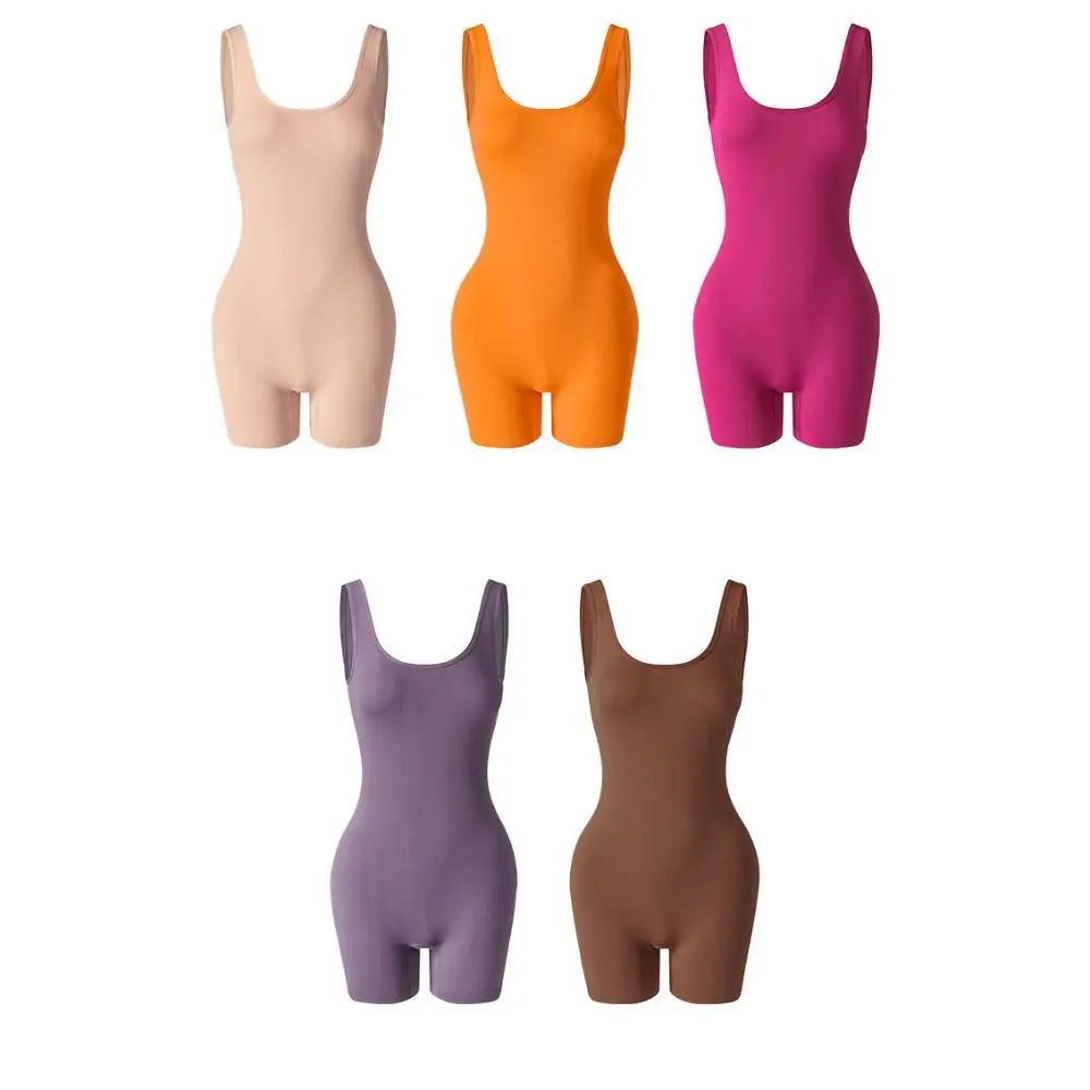 Oco para fora com decote em u fino ajuste shapewear barriga controle bunda levantamento biquíni bodysuits sem costura sem mangas mais magro corpo shapers ginásio