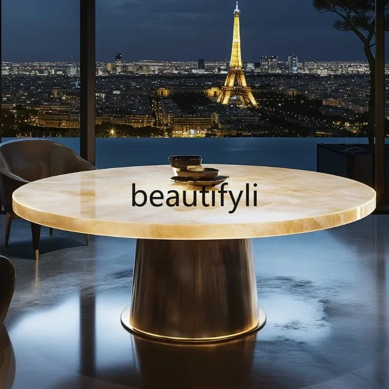 N178 GRound luminous jade luxury stone dining table modern villa light luxury high-end home