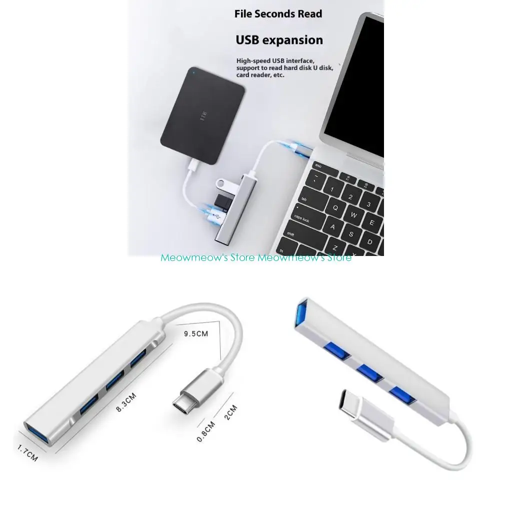 

W91A USB C Splitter Cable USB C/USB Male to 3xUSB2.0+1xUSB3.0 Data Transfer Docking