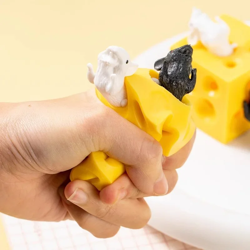 Cheese Mouse Squishy Cute Hollow Squeeze Sensory Fidget Toy Stress Reliever Autism Therapy Decor Office Desk Birthday Gift Adult