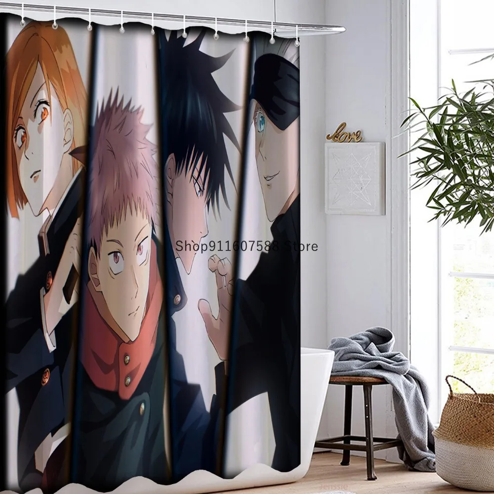 Anime Jujutsu Kaisen Shower Curtain Set Waterproof Washable Polyester Bath Curtain With 12 Hooks 180x180cm Size Decor Hoem Gift