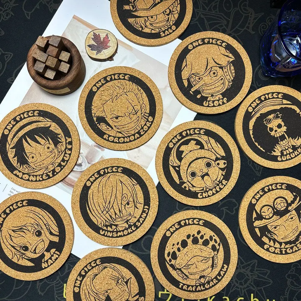15 Styles Diy One Piece Luffy Roronoa Zoro Cork Coaster Shanks Cartoon Animation Two-Dimensional Natural Cork Coaster Gift Toys