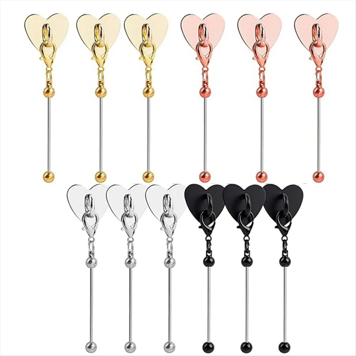 , 12-Pack Beadable Cup Charms with Metal Heart-Shaped Sticker Accessories for DIY Tumbler and Glass Decoration Mix-Color