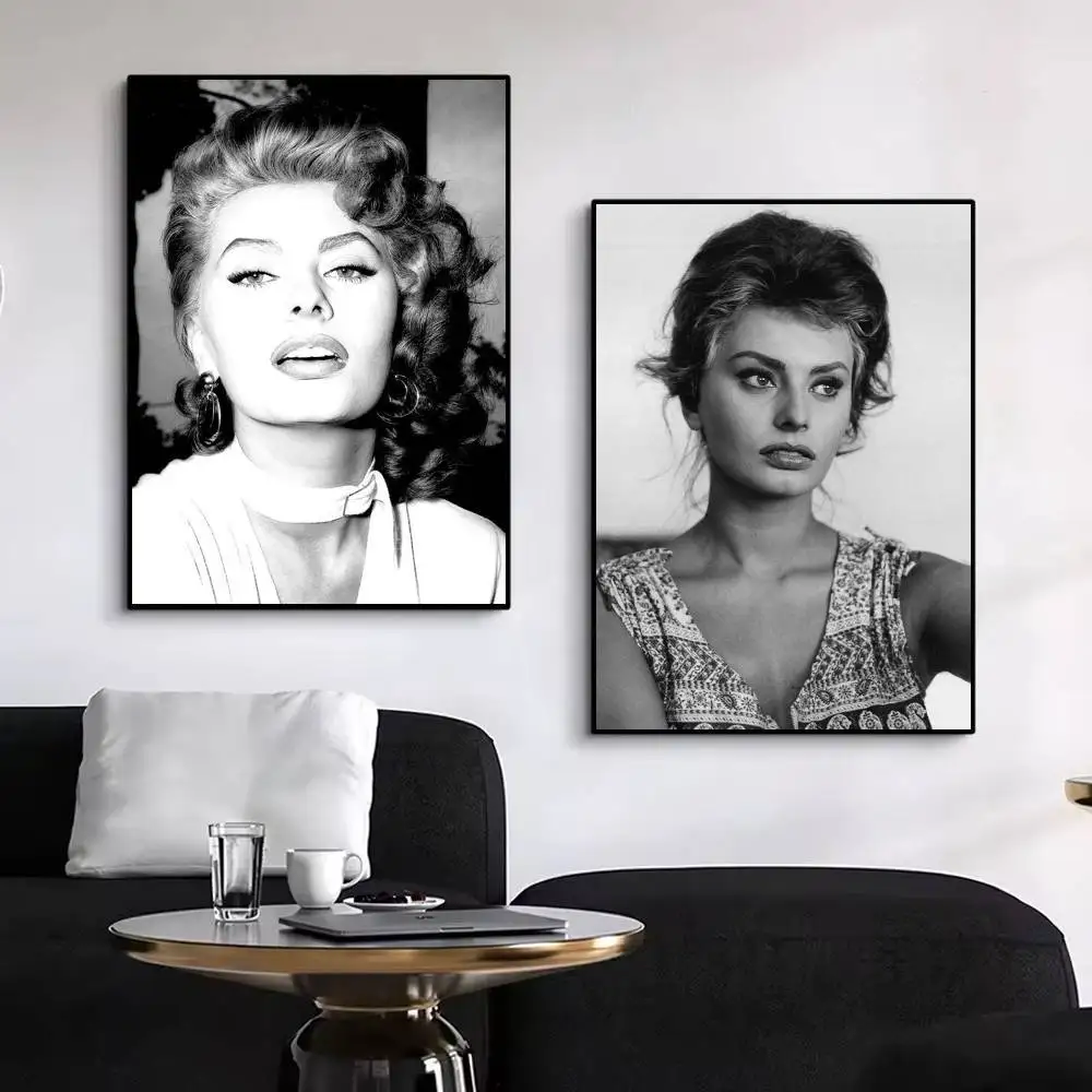 صوفيا لورين أبيض وأسود ملصق فني ذاتي اللصق مقاوم للماء ورقة ملصق مقهى بار غرفة جدار ديكور
