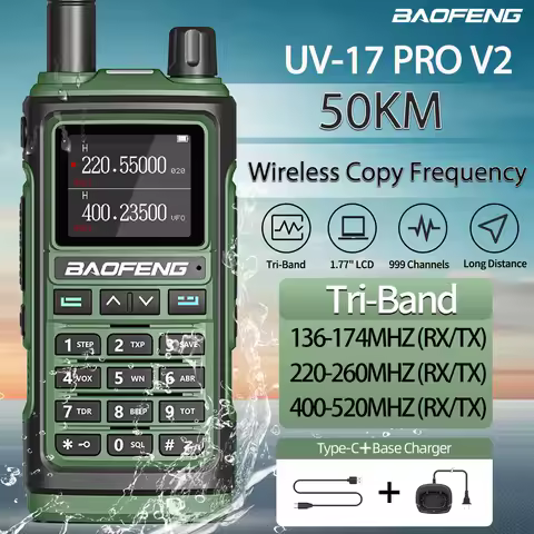 Baofeng UV-17 Pro V2 Tri Band Walkie Talkie Long Range powerful Wireless Copy Frequency Type-C UV-5R UV-21 Pro Ham Two Way Radio