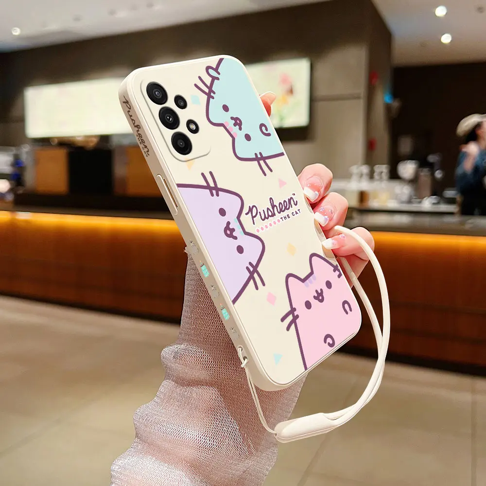 Cute Cartoon Cat Case For Samsung A54 A34 A73 A53 A33 A23 A14 A13 A03 A04 A04S A72 A52 A52S A32 A22 A12 A71 A51 4G 5G P-Pusheens