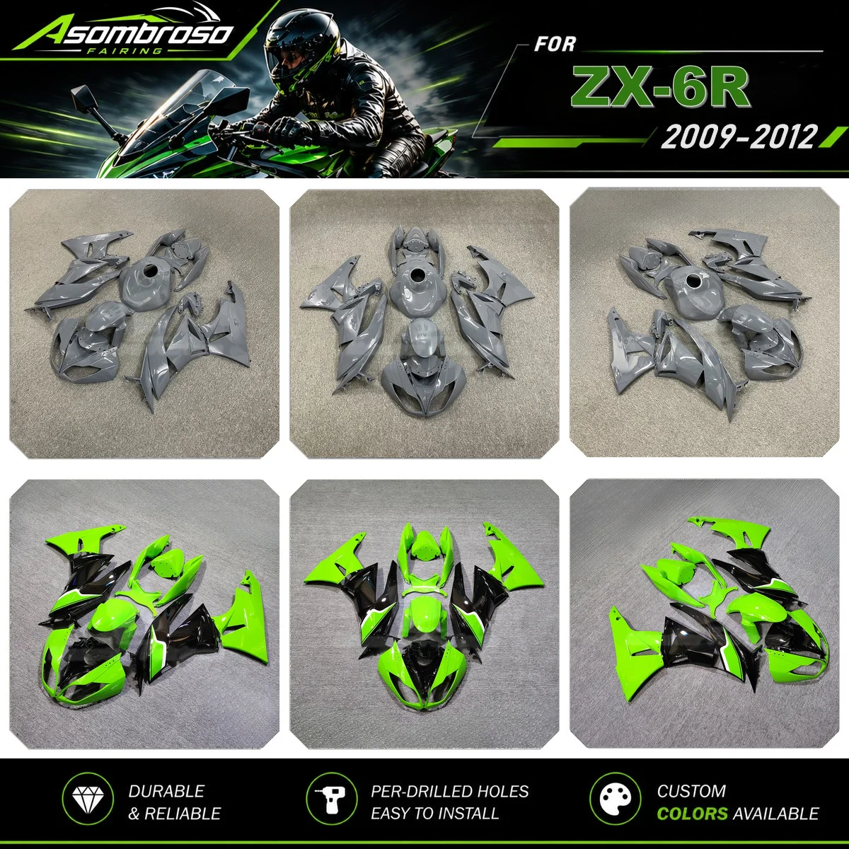 For Kawasaki Ninja ZX 6R ZX-6R 2009-2012 Custom Racing Fairing Kit Injection Molded ABS Bodywork