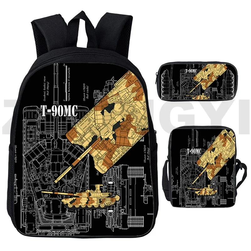 3 In 1 Students Cartoon World of Tanks 3D Backpack 12/16 Inch Gerand Tanks Elementary School Bags Boys War Thunder Japanese Bag