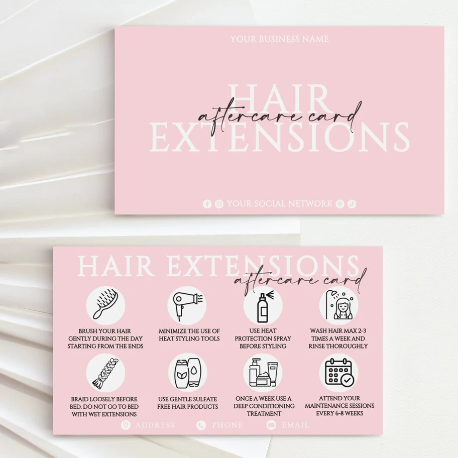 

Изготовленная на заказ карта после ухода за волосами для наращивания, карта по уходу за волосами для печати, инструкции по уходу за парикмахерской