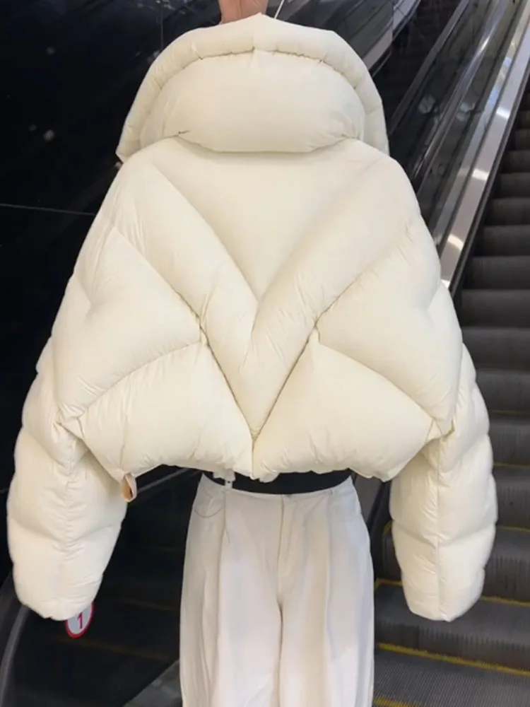 Sli ort Puffer Jaet Casaco feminino Faionable branco fofo para baixo Ele Sle Thi Casacos para a temporada de inverno
