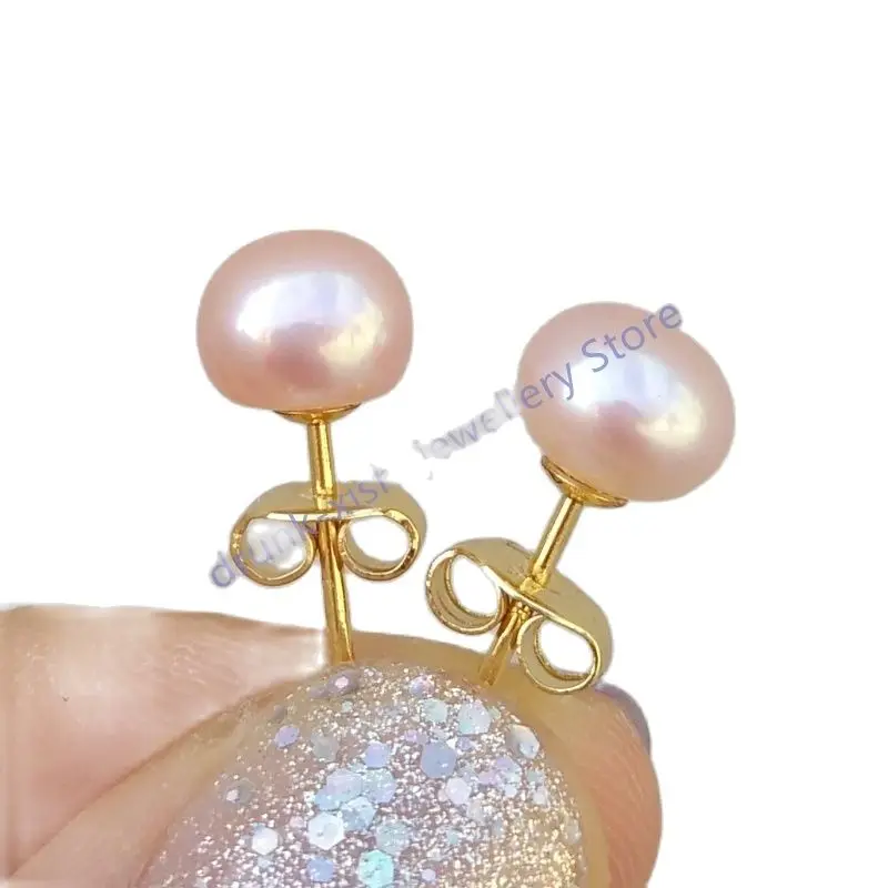 AAA+ 6-7mm Natural Pale Light Pink Real Pearl Stud Earrings Classic Design Fine Jewelry Lady Gift Free Shipping