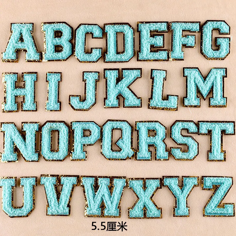 5.5CM Chenille Letter Patches Iron on For Cloth Towel Embroidered Felt Alphabet Sequins Heat-adhesive Applique for DIY Accessory