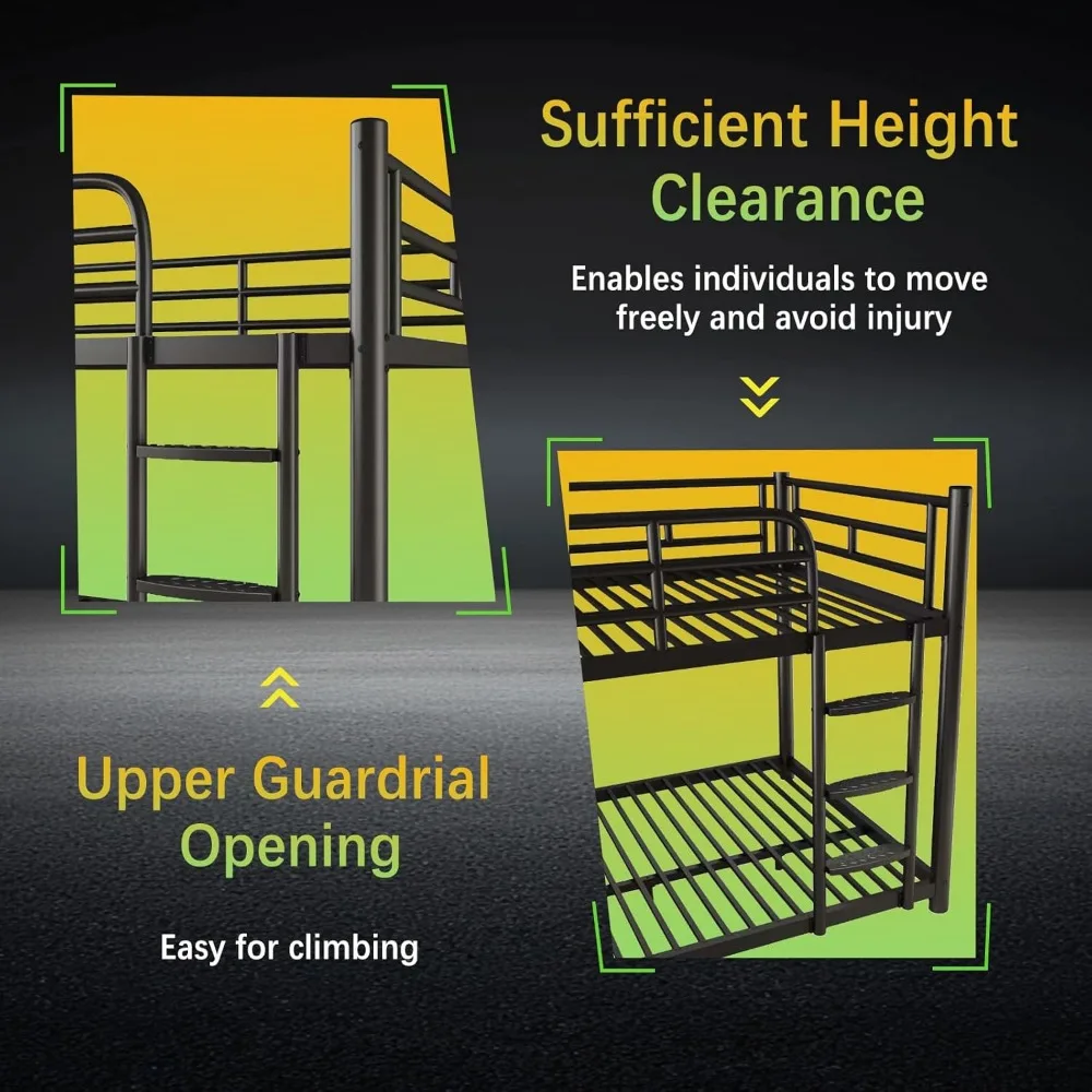 أسرة مزدوجة بطابقين كاملة مع سلم عريض قابل للفصل، ودرابزين كاملة الطول، وتصميم هادئ لحلول النوم ذات الإطار المنخفض