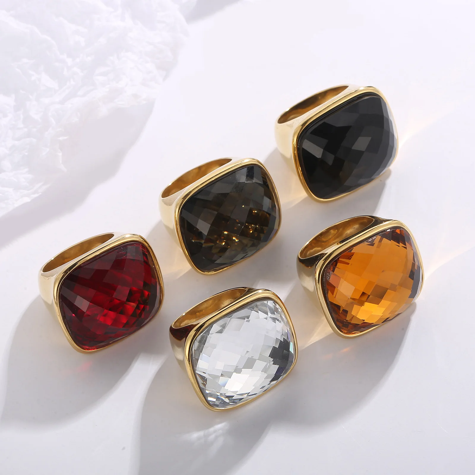 

Fashion Multicolor Glass Stone Rings For Women Stainless Steel Square Wedding Rings Bohemia Jewelry Gift