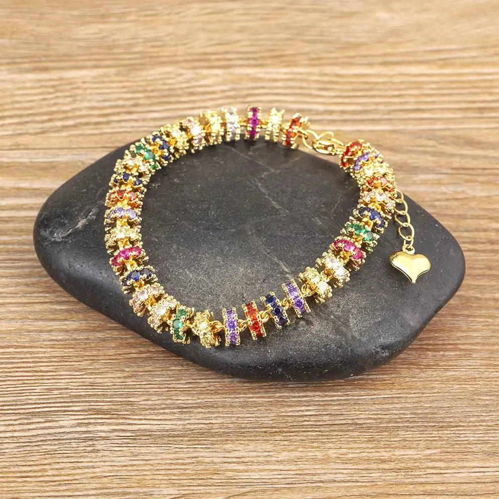 AIBEF Trendy Copper Chain Bead Bracelet for Women Colorful White Crystal Zircon Charm Jewelry Gifts for Wedding Party Engagement