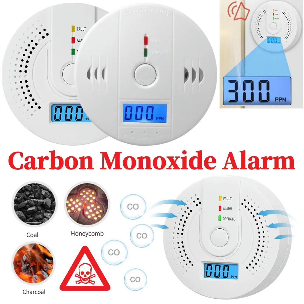 Carbon Monoxide Detector Carbon Monoxide Alarm Battery Powered Carbon Monoxide Sensor Wireless CO Alarm for Outdoor Travel