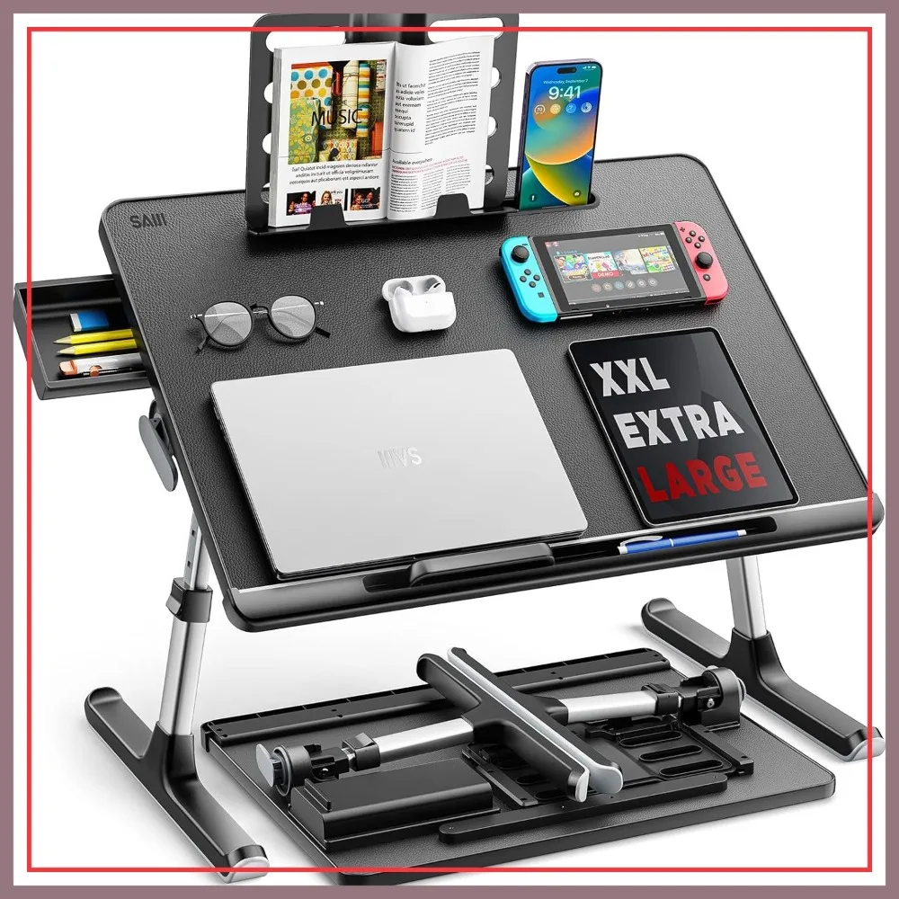 

X-Large Adjustable Laptop Bed Tray Desk with Storage Drawer and Bookstand for Eating, Working, Gaming
