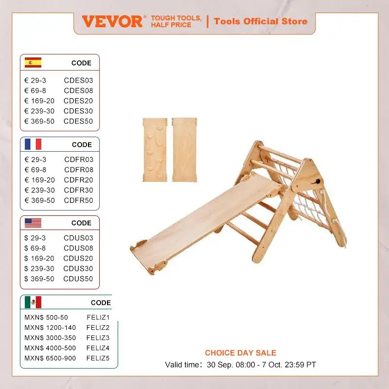 Zestaw trójkątów VEVOR Pikler 4 w 1, zabawki do wspinaczki dla maluchów, kryty plac zabaw, duży rozmiar, drewniana siłownia wspinaczkowa