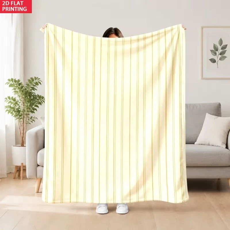 Yellow Thin Vertical Striped Flannel Throw Blanket Soft Linear Print Blanket Minimalist Dorm Sofa Bed Home Decor All Season