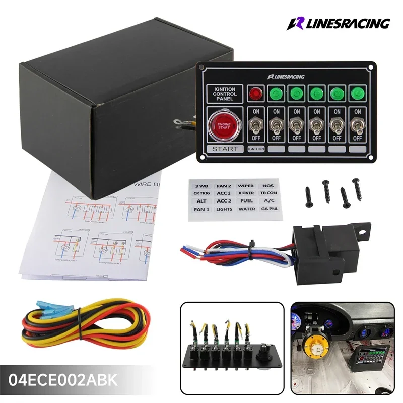 Aluminum LR Racing Switch Panel Ignition Engine Start 6 Switch & Lights Switch Panel ABS Black