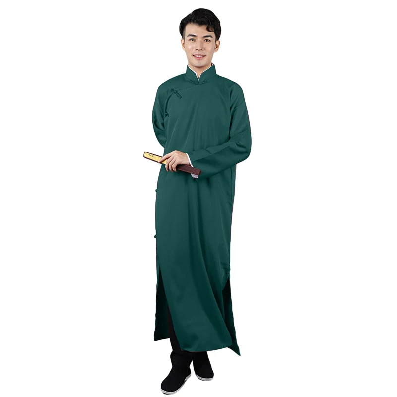 Men Chinese Traditional Hanfu Tang Suit Kung Fu Tai Chi Long Robes Crosstalk Stage Costume Groomsman Retro Qipao Dress Gown